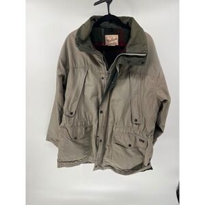 Woolrich Rugged Outdoorwear Khaki Field Jacket Plaid Lined Mens Large Tan Olive